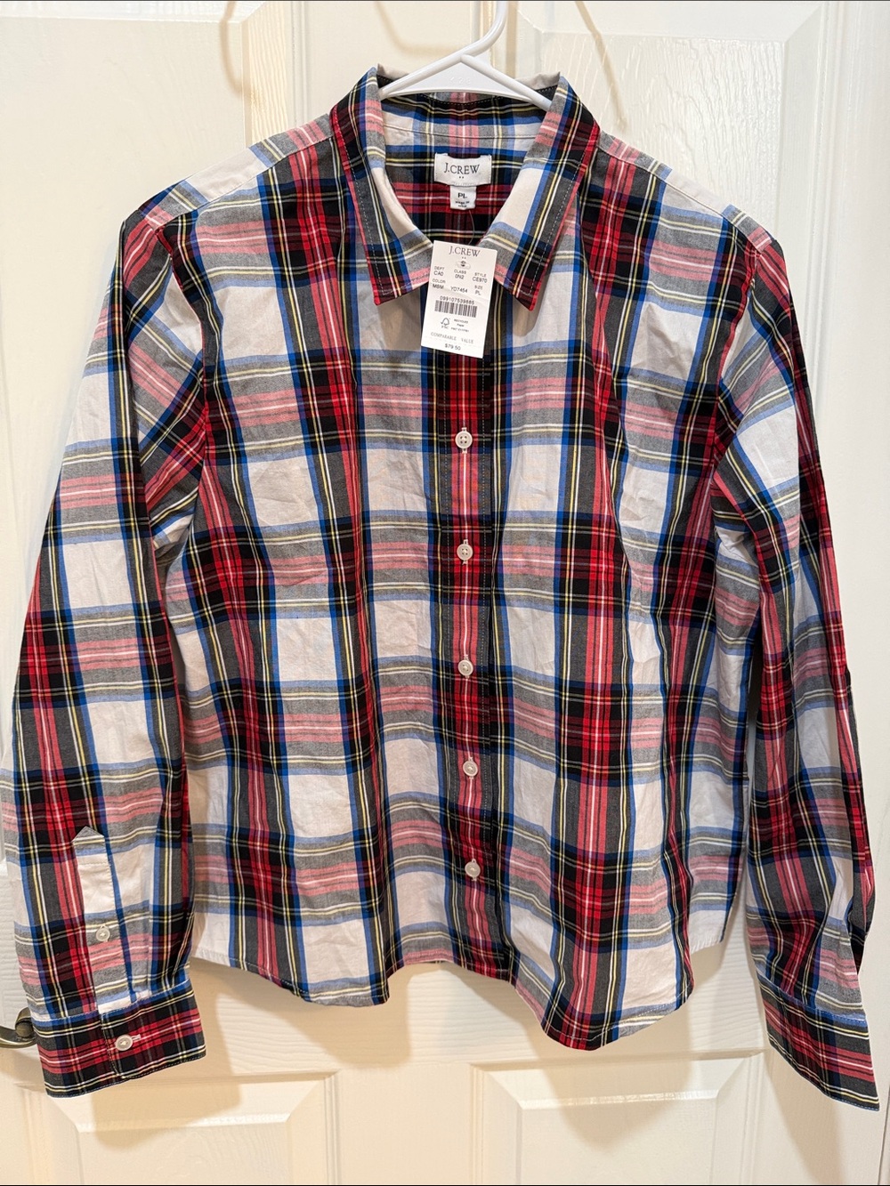J. Crew Factory Red, White & Blue Plaid Button-Down Shirt Size PL